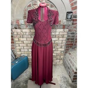 formal dress prom maroon wine red lace beaded fringe